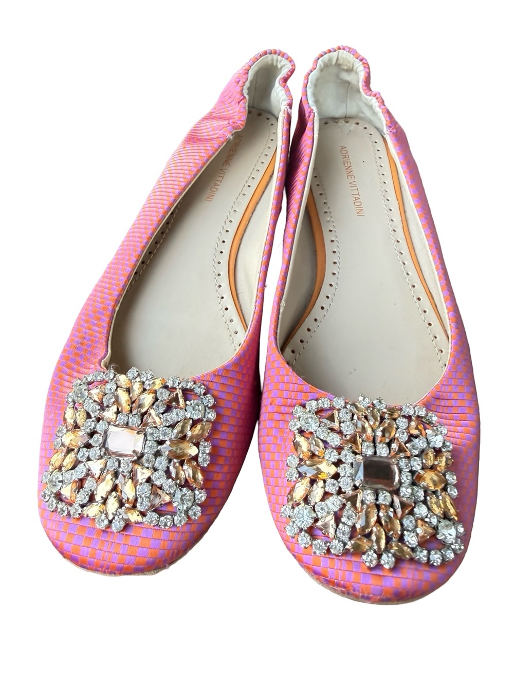 Adrienne Vittadini Pink and Orange Jeweled Ballet Flats